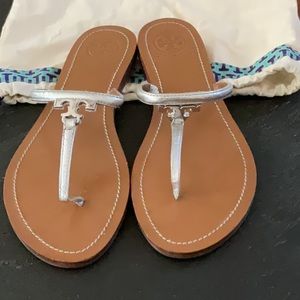 Tory Burch size 10 thong sandals. Silver. Excellent condition. Worn twice.